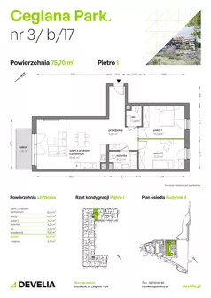 3 pokoje, mieszkanie 75,59 m², piętro 1, oferta nr B3/B/17, Ceglana Park VII, Katowice, Brynów-Osiedle Zgrzebnioka, Brynów, ul. Ceglana