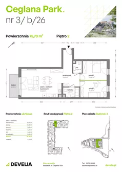 3 pokoje, mieszkanie 75,42 m², piętro 2, oferta nr B3/B/26, Ceglana Park VII, Katowice, Brynów-Osiedle Zgrzebnioka, Brynów, ul. Ceglana