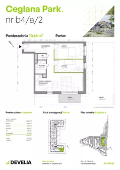 3 pokoje, mieszkanie 70,68 m², parter, oferta nr B4/A/02, Ceglana Park VIII, Katowice, Brynów-Osiedle Zgrzebnioka, Brynów, ul. Ceglana
