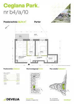 3 pokoje, mieszkanie 55,74 m², parter, oferta nr B4/A/10, Ceglana Park VIII, Katowice, Brynów-Osiedle Zgrzebnioka, Brynów, ul. Ceglana