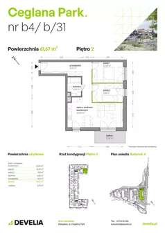 3 pokoje, mieszkanie 61,67 m², piętro 2, oferta nr B4/B/31, Ceglana Park VIII, Katowice, Brynów-Osiedle Zgrzebnioka, Brynów, ul. Ceglana