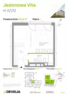 1 pokój, mieszkanie 35,52 m², piętro 1, oferta nr A.1.12, Jesionowa Vita, Gdańsk, Wrzeszcz, ul. Jesionowa 6b