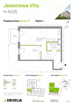 2 pokoje, mieszkanie 49,66 m², piętro 2, oferta nr A.2.5, Jesionowa Vita, Gdańsk, Wrzeszcz, ul. Jesionowa 6b