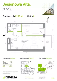 2 pokoje, mieszkanie 39,93 m², piętro 3, oferta nr A.3.1, Jesionowa Vita, Gdańsk, Wrzeszcz, ul. Jesionowa 6b