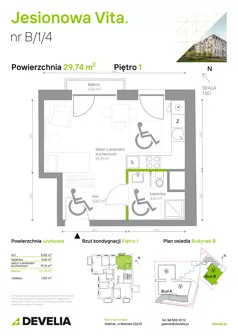 1 pokój, mieszkanie 29,74 m², piętro 1, oferta nr B.1.4, Jesionowa Vita, Gdańsk, Wrzeszcz, ul. Jesionowa 6b