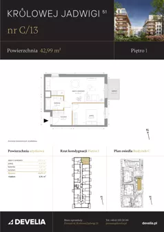 2 pokoje, mieszkanie 42,99 m², piętro 1, oferta nr C/13, Królowej Jadwigi 51 - Etap II, Poznań, Wilda, Stare Miasto, Królowej Jadwigi 51
