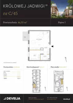 2 pokoje, mieszkanie 46,55 m², piętro 3, oferta nr C/45, Królowej Jadwigi 51 - Etap II, Poznań, Wilda, Stare Miasto, Królowej Jadwigi 51