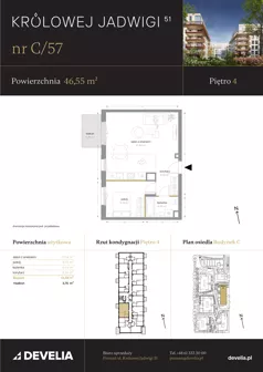 2 pokoje, mieszkanie 46,55 m², piętro 4, oferta nr C/57, Królowej Jadwigi 51 - Etap II, Poznań, Wilda, Stare Miasto, Królowej Jadwigi 51
