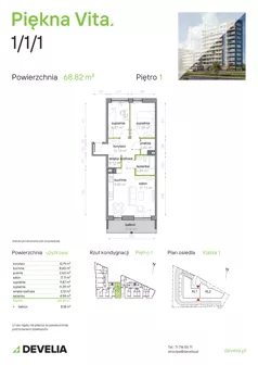 3 pokoje, mieszkanie 68,82 m², piętro 1, oferta nr K1/1/01, Piękna Vita, Wrocław, Tarnogaj, ul. Piękna 29