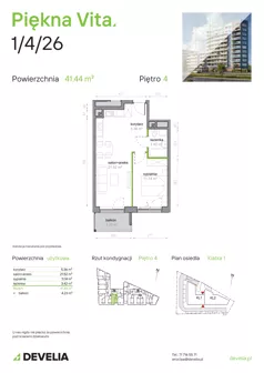2 pokoje, mieszkanie 41,44 m², piętro 4, oferta nr K1/4/26, Piękna Vita, Wrocław, Tarnogaj, ul. Piękna 29