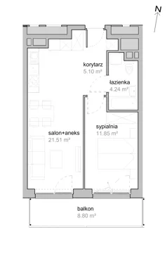 2 pokoje, mieszkanie 42,70 m², piętro 5, oferta nr K2/5/23, Piękna Vita, Wrocław, Tarnogaj, ul. Piękna 29