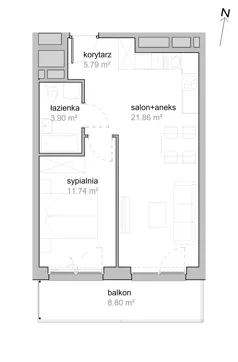 2 pokoje, mieszkanie 43,44 m², piętro 6, oferta nr K2/6/27, Piękna Vita, Wrocław, Tarnogaj, ul. Piękna 29