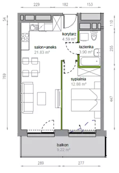 2 pokoje, mieszkanie 43,33 m², piętro 7, oferta nr K2/7/34, Piękna Vita, Wrocław, Tarnogaj, ul. Piękna 29