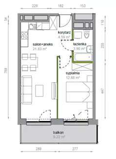 2 pokoje, mieszkanie 43,33 m², piętro 8, oferta nr K2/8/39, Piękna Vita, Wrocław, Tarnogaj, ul. Piękna 29