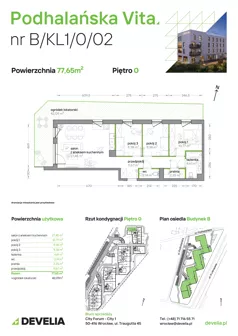4 pokoje, mieszkanie 77,65 m², parter, oferta nr B/KL1/0/02, Podhalańska Vita II etap, Wrocław, Żerniki, Złotniki, ul. Podhalańska