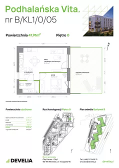 2 pokoje, mieszkanie 41,91 m², parter, oferta nr B/KL1/0/05, Podhalańska Vita II etap, Wrocław, Żerniki, Złotniki, ul. Podhalańska
