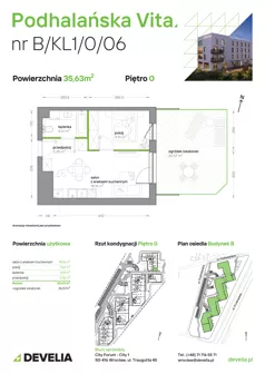 2 pokoje, mieszkanie 35,63 m², parter, oferta nr B/KL1/0/06, Podhalańska Vita II etap, Wrocław, Żerniki, Złotniki, ul. Podhalańska