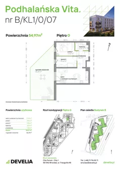 3 pokoje, mieszkanie 54,97 m², parter, oferta nr B/KL1/0/07, Podhalańska Vita II etap, Wrocław, Żerniki, Złotniki, ul. Podhalańska
