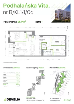 4 pokoje, mieszkanie 86,74 m², piętro 1, oferta nr B/KL1/1/06, Podhalańska Vita II etap, Wrocław, Żerniki, Złotniki, ul. Podhalańska