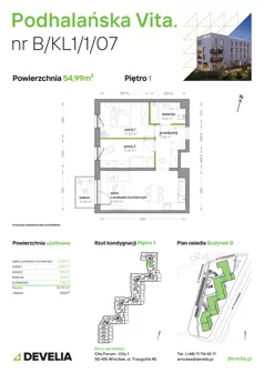 3 pokoje, mieszkanie 54,99 m², piętro 1, oferta nr B/KL1/1/07, Podhalańska Vita II etap, Wrocław, Żerniki, Złotniki, ul. Podhalańska