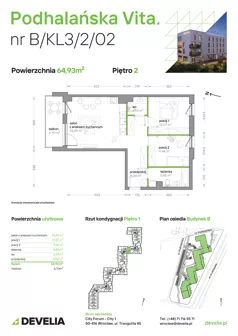 3 pokoje, mieszkanie 64,93 m², piętro 2, oferta nr B/KL3/2/02, Podhalańska Vita II etap, Wrocław, Żerniki, Złotniki, ul. Podhalańska