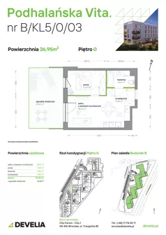 1 pokój, mieszkanie 33,74 m², piętro 1, oferta nr B/KL3/1/03, Podhalańska Vita II etap, Wrocław, Żerniki, Złotniki, ul. Podhalańska