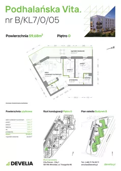 3 pokoje, mieszkanie 59,68 m², parter, oferta nr B/KL7/0/05, Podhalańska Vita II etap, Wrocław, Żerniki, Złotniki, ul. Podhalańska