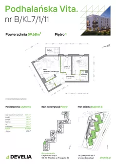 3 pokoje, mieszkanie 59,68 m², piętro 1, oferta nr B/KL7/1/11, Podhalańska Vita II etap, Wrocław, Żerniki, Złotniki, ul. Podhalańska