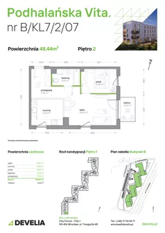 3 pokoje, mieszkanie 48,44 m², piętro 2, oferta nr B/KL7/2/07, Podhalańska Vita II etap, Wrocław, Żerniki, Złotniki, ul. Podhalańska