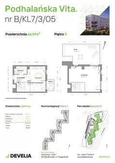 2 pokoje, mieszkanie 66,51 m², piętro 3, oferta nr B/KL7/3/05, Podhalańska Vita II etap, Wrocław, Żerniki, Złotniki, ul. Podhalańska