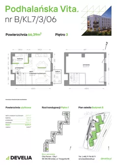 2 pokoje, mieszkanie 66,39 m², piętro 3, oferta nr B/KL7/3/06, Podhalańska Vita II etap, Wrocław, Żerniki, Złotniki, ul. Podhalańska