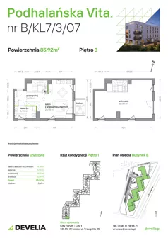 2 pokoje, mieszkanie 85,92 m², piętro 3, oferta nr B/KL7/3/07, Podhalańska Vita II etap, Wrocław, Żerniki, Złotniki, ul. Podhalańska