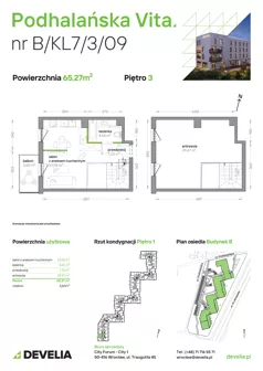 2 pokoje, mieszkanie 65,27 m², piętro 3, oferta nr B/KL7/3/09, Podhalańska Vita II etap, Wrocław, Żerniki, Złotniki, ul. Podhalańska