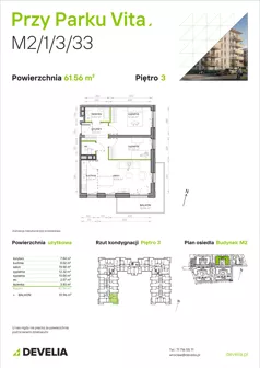 3 pokoje, mieszkanie 61,56 m², piętro 3, oferta nr M2/1/3/33, Przy Parku Vita, Wrocław, Tarnogaj, Krzyki, ul. Międzyleska 2