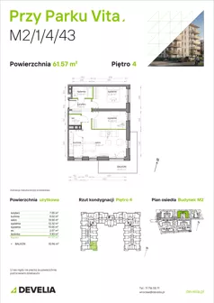 3 pokoje, mieszkanie 61,57 m², piętro 4, oferta nr M2/1/4/43, Przy Parku Vita, Wrocław, Tarnogaj, Krzyki, ul. Międzyleska 2