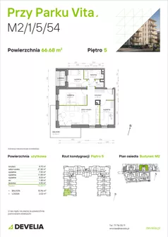 4 pokoje, mieszkanie 66,68 m², piętro 5, oferta nr M2/1/5/54, Przy Parku Vita, Wrocław, Tarnogaj, Krzyki, ul. Międzyleska 2