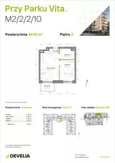 2 pokoje, mieszkanie 34,96 m², piętro 2, oferta nr M2/2/2/10, Przy Parku Vita, Wrocław, Tarnogaj, Krzyki, ul. Międzyleska 2