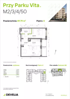 2 pokoje, mieszkanie 49,79 m², piętro 4, oferta nr M2/3/4/50, Przy Parku Vita, Wrocław, Tarnogaj, Krzyki, ul. Międzyleska 2