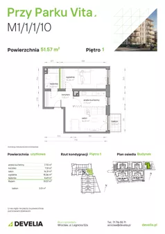 2 pokoje, mieszkanie 51,57 m², piętro 1, oferta nr M1/1/1/10, Przy Parku Vita II etap, Wrocław, Tarnogaj, Krzyki, ul. Międzyleska 2