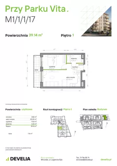 2 pokoje, mieszkanie 39,14 m², piętro 1, oferta nr M1/1/1/17, Przy Parku Vita II etap, Wrocław, Tarnogaj, Krzyki, ul. Międzyleska 2