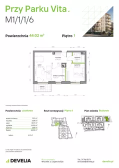 2 pokoje, mieszkanie 44,02 m², piętro 1, oferta nr M1/1/1/06, Przy Parku Vita II etap, Wrocław, Tarnogaj, Krzyki, ul. Międzyleska 2