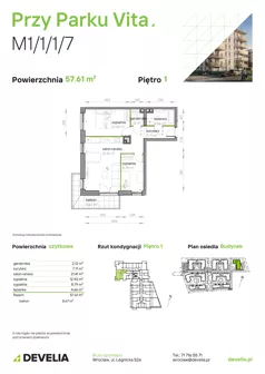 3 pokoje, mieszkanie 57,61 m², piętro 1, oferta nr M1/1/1/07, Przy Parku Vita II etap, Wrocław, Tarnogaj, Krzyki, ul. Międzyleska 2