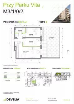 3 pokoje, mieszkanie 59,21 m², parter, oferta nr M3/1/0/2, Przy Parku Vita III etap, Wrocław, Tarnogaj, Krzyki, ul. Międzyleska