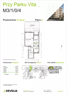 4 pokoje, mieszkanie 77,76 m², parter, oferta nr M3/1/0/4, Przy Parku Vita III etap, Wrocław, Tarnogaj, Krzyki, ul. Międzyleska