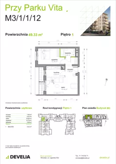 2 pokoje, mieszkanie 49,33 m², piętro 1, oferta nr M3/1/1/12, Przy Parku Vita III etap, Wrocław, Tarnogaj, Krzyki, ul. Międzyleska