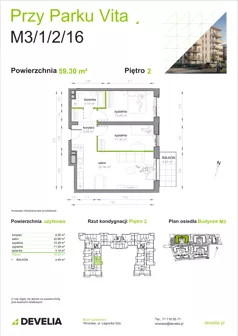 3 pokoje, mieszkanie 59,30 m², piętro 2, oferta nr M3/1/2/16, Przy Parku Vita III etap, Wrocław, Tarnogaj, Krzyki, ul. Międzyleska
