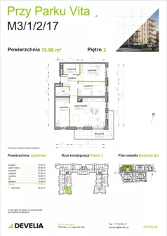 4 pokoje, mieszkanie 75,88 m², piętro 2, oferta nr M3/1/2/17, Przy Parku Vita III etap, Wrocław, Tarnogaj, Krzyki, ul. Międzyleska