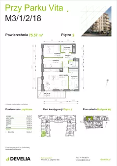 4 pokoje, mieszkanie 75,57 m², piętro 2, oferta nr M3/1/2/18, Przy Parku Vita III etap, Wrocław, Tarnogaj, Krzyki, ul. Międzyleska