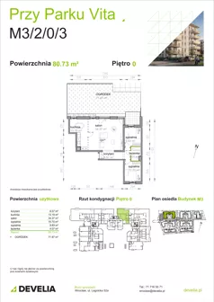 3 pokoje, mieszkanie 80,73 m², parter, oferta nr M3/2/0/3, Przy Parku Vita III etap, Wrocław, Tarnogaj, Krzyki, ul. Międzyleska