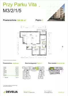 4 pokoje, mieszkanie 100,58 m², piętro 1, oferta nr M3/2/1/5, Przy Parku Vita III etap, Wrocław, Tarnogaj, Krzyki, ul. Międzyleska